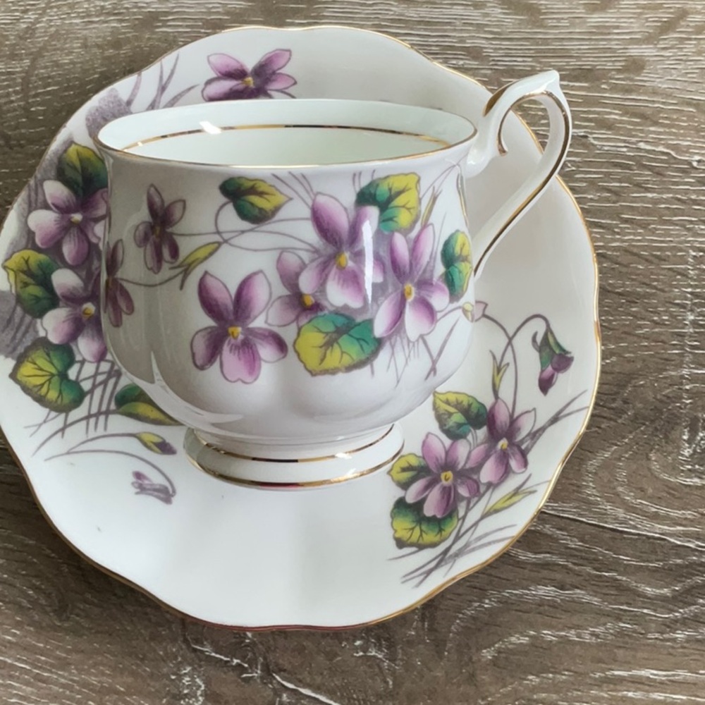 Royal Albert Footed Demitasse Flower of the Month #2 “Violets” Tea Cup & Saucer